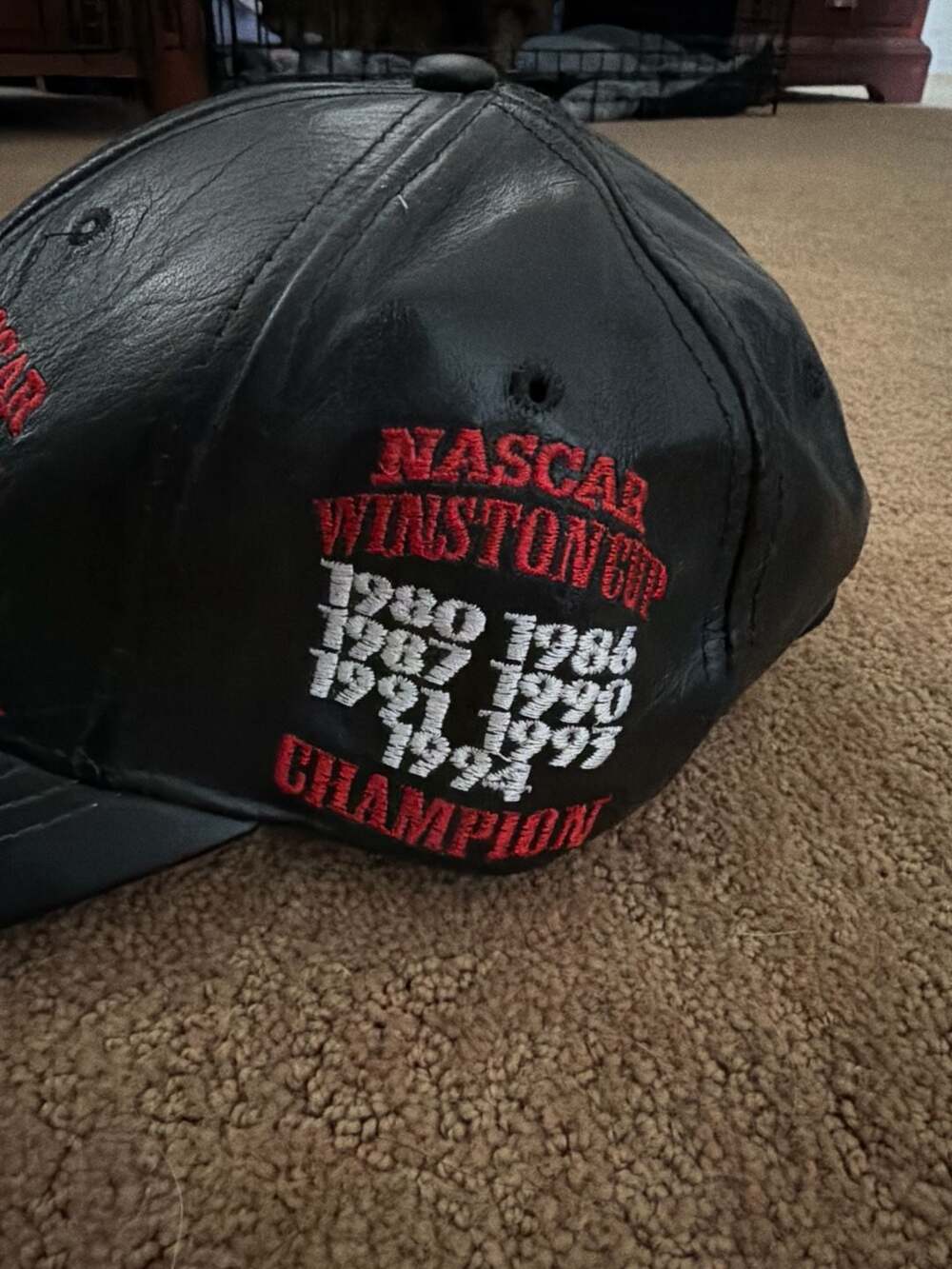 Vintage Dale Earnhardt NASCAR 7-Time Winston Cup Champion Black Leather Hat - Picture 2 of 5